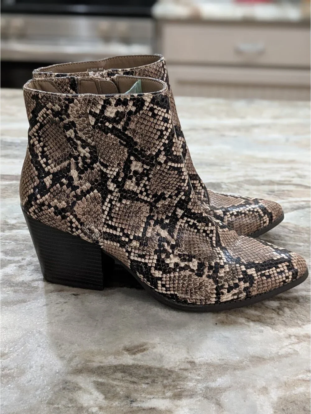 🪶 Kaari Blue Eloise Snakeskin Bootie (8M) | GUC | tan + brown snakeskin look